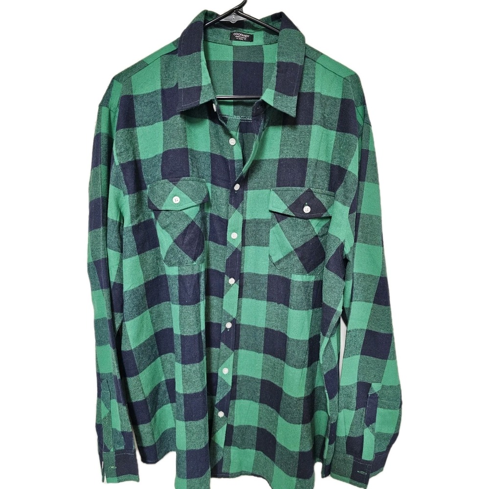 COOFANDY Men's Plaid Shirt Long Sleeve Casual Button Green 2XL EUC